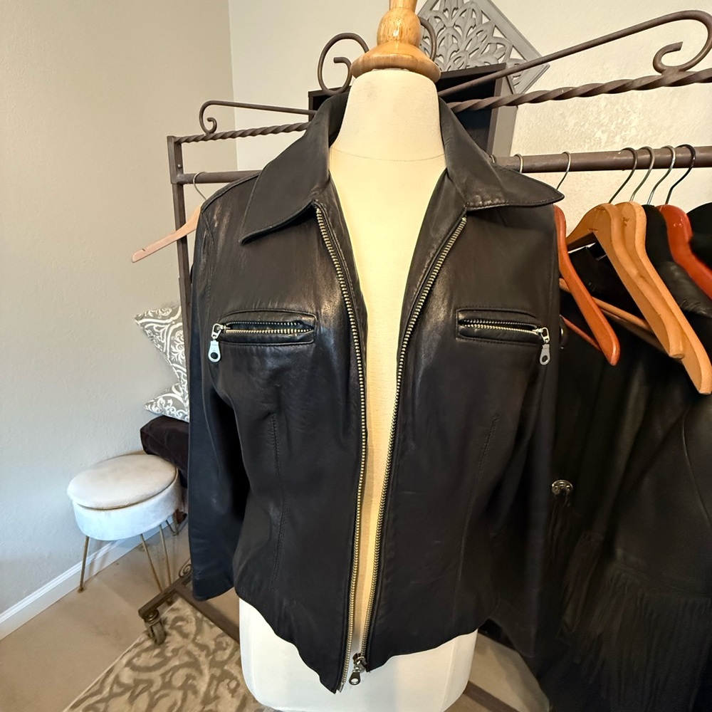 Nordstrom Black Leather Jacket with Zipper Details